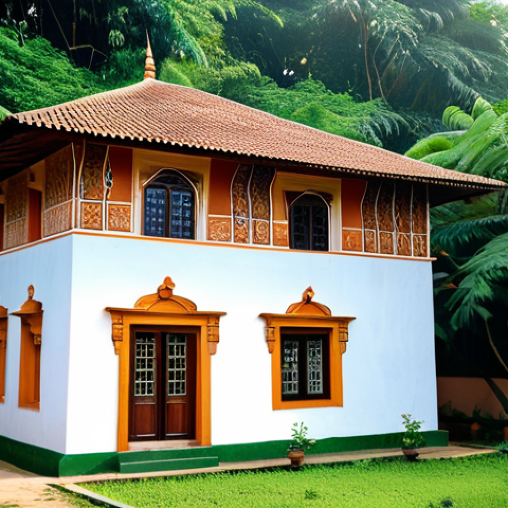 **

A beautifully renovated old village house, blending traditional Bengali architecture with modern amenities. The house features large windows for natural light, a newly plastered wall showcasing intricate traditional artwork, and solar panels on the roof. Lush greenery surrounds the house. fully clothed, safe for work, appropriate content, perfect anatomy, natural proportions, professional photography, high quality, modest.

**