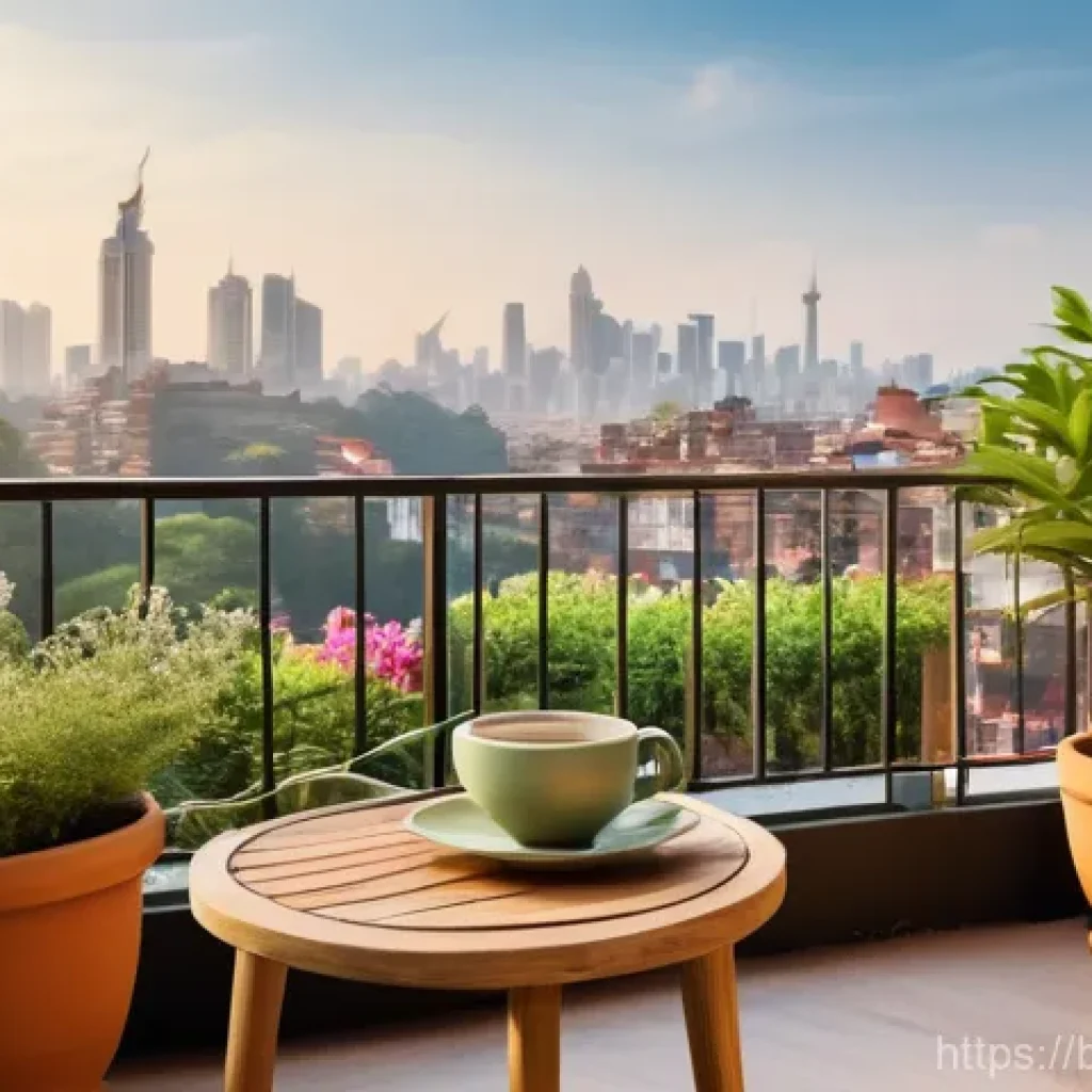 전통주택의 마루 - Balcony Morning Serenity with Tea and Greenery**

A serene and sun-drenched balcony in a modern city...