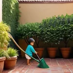 전통주택의 마당 정리 방법 - **Prompt 1: A Traditional Courtyard Morning with Modern Touches**
    "A vibrant, clean traditional ...