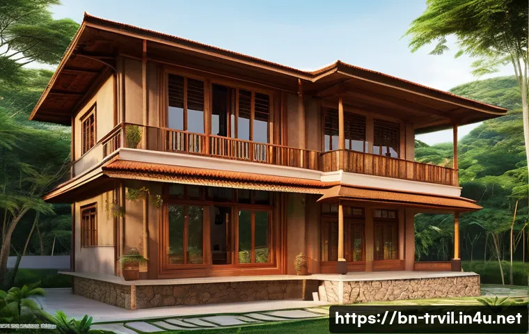 전통주택 설계 단계 - A traditional rural Bengali house constructed with local natural materials such as warm-toned wood a...