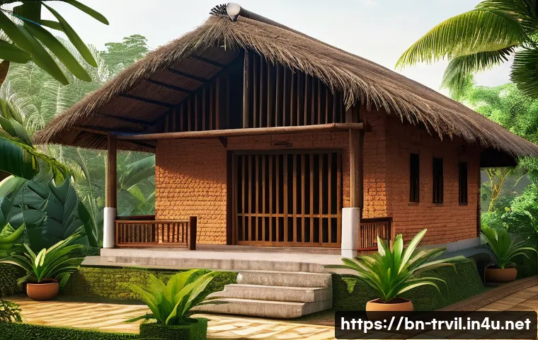 전통주택의 실용성 - A traditional Bengali rural house constructed with natural materials such as clay bricks, bamboo, an...