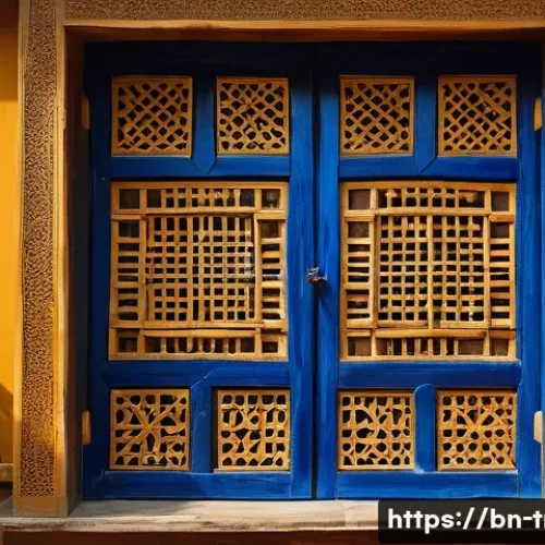 전통주택의 창문 설계 - A traditional Bengali rural house window crafted from natural wood and bamboo, featuring intricate j...