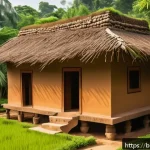 전통주택의 지붕과 홈 - A traditional Bengali rural house roof made from natural materials such as clay, bamboo, and bricks,...