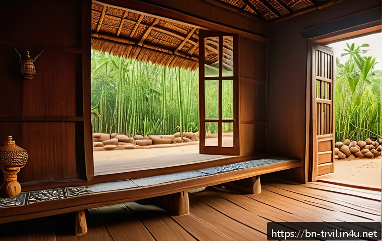 전통주택의 통풍 시스템 - A traditional ancient Bengali house featuring a tall, wave-patterned sloping roof made from natural ...